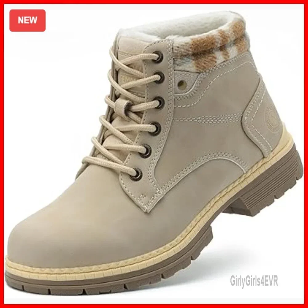 Women's Waterproof Hiking Boots, Faux Fur Lined, Slip Resistant, Size 6